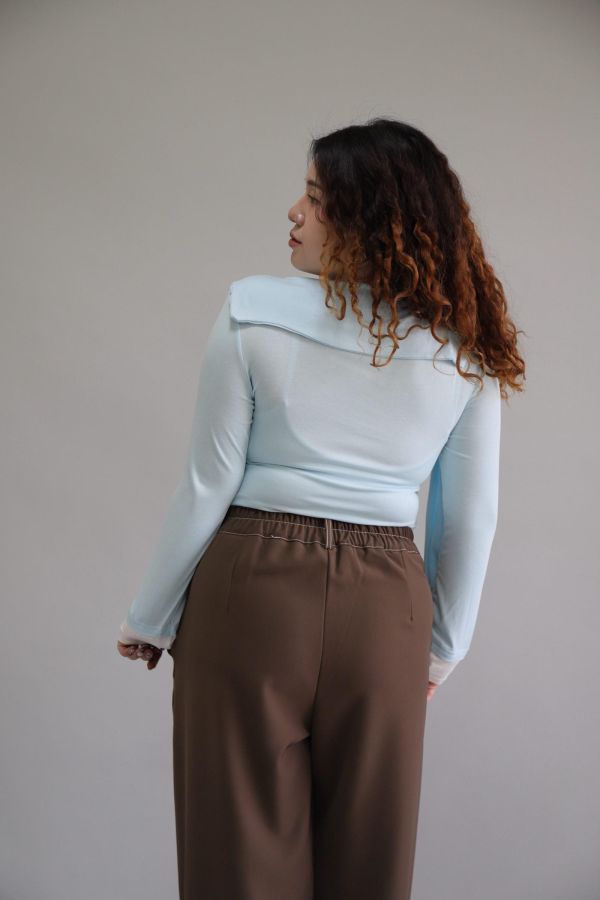 拼接撞色假兩件上衣-寶寶藍 