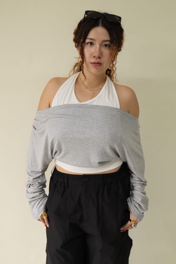 假兩件掛脖舒適上衣(灰) 