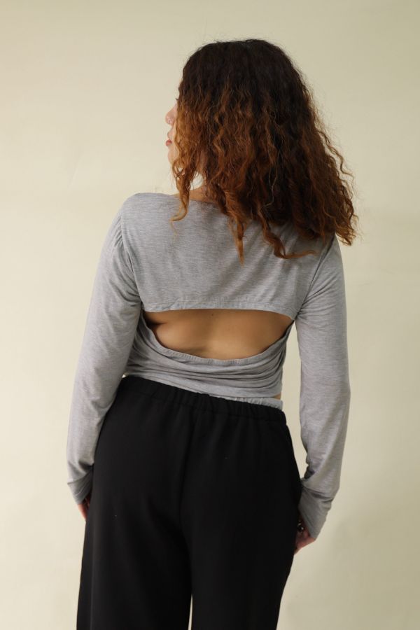 直角肩平口短版上衣(灰) 