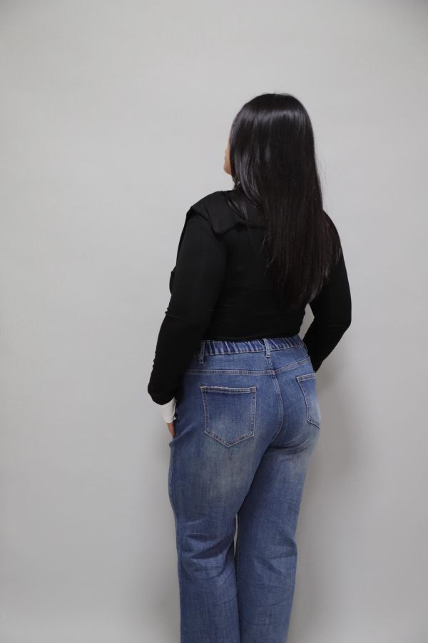 拼接撞色假兩件上衣-黑 