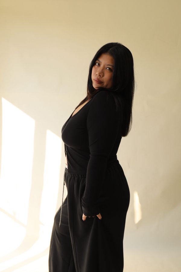 V領羅紋開釦上衣(黑) 