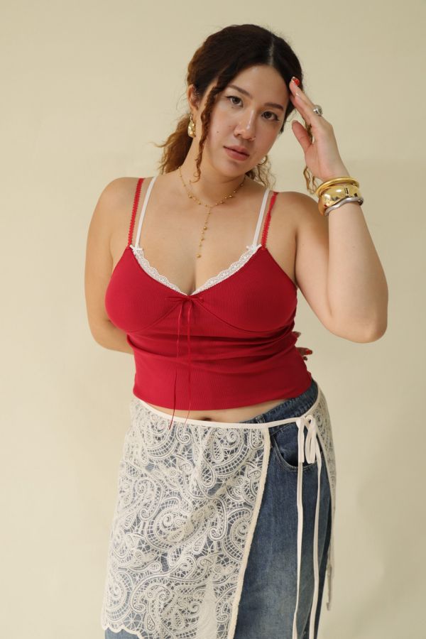 假兩件蕾絲拼接背心【黑、紅】 