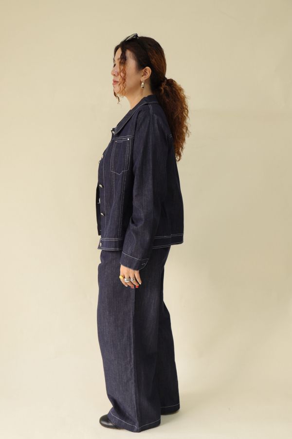 【EASE】精緻天絲單寧套裝(附絲巾) 