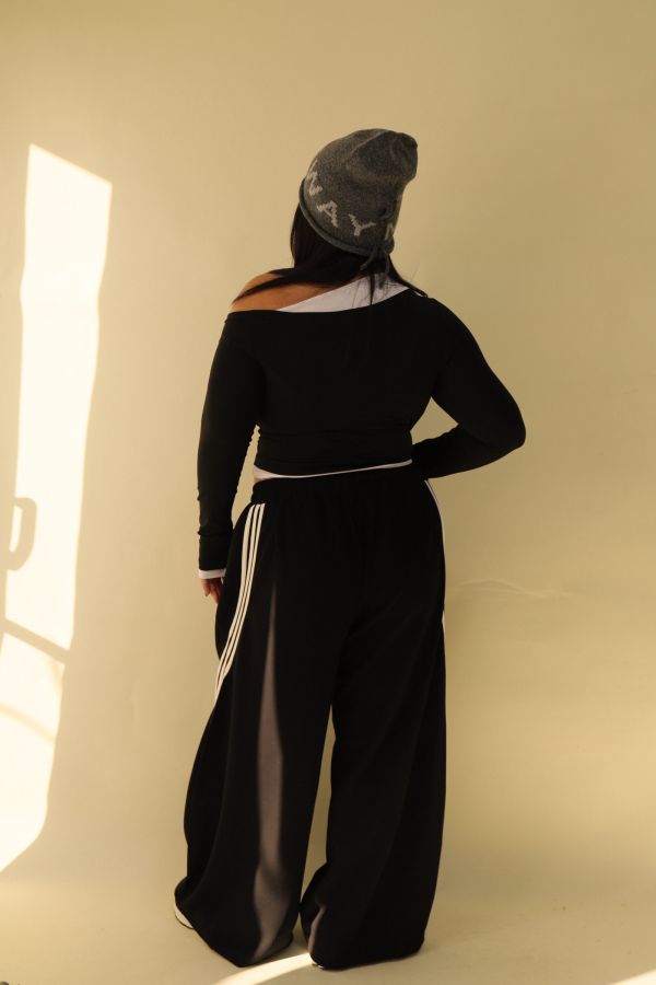 【EASE】這件超神撞色高腰棉褲-黑 