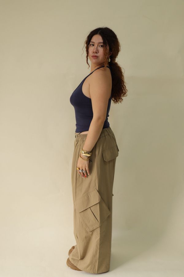 【EASE】大口袋寬鬆工裝褲(棕) 