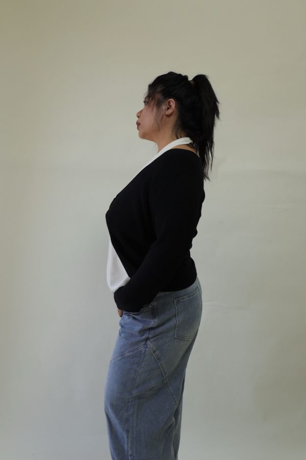 【EASE】掛脖假兩件針織上衣 (黑) 