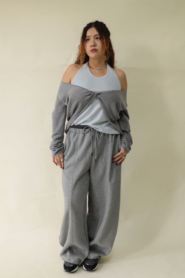 【EASE】掛脖假兩件針織上衣 (灰) 