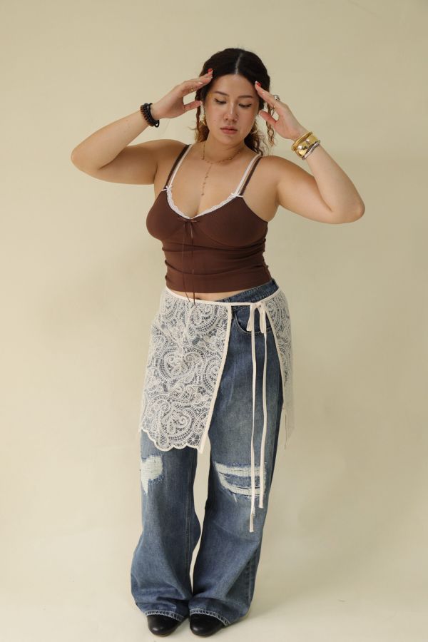 【EASE】疊穿蕾絲綁帶裙 