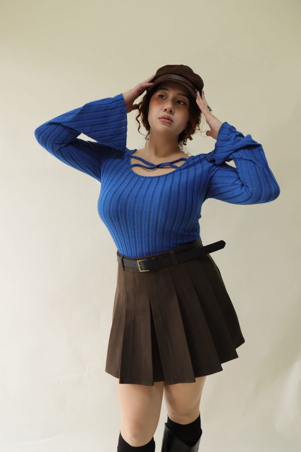 U領交叉針織合身上衣 