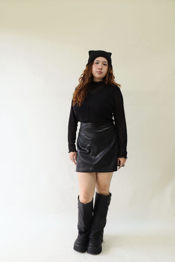 【EASE】時髦摺線高腰皮裙-黑 