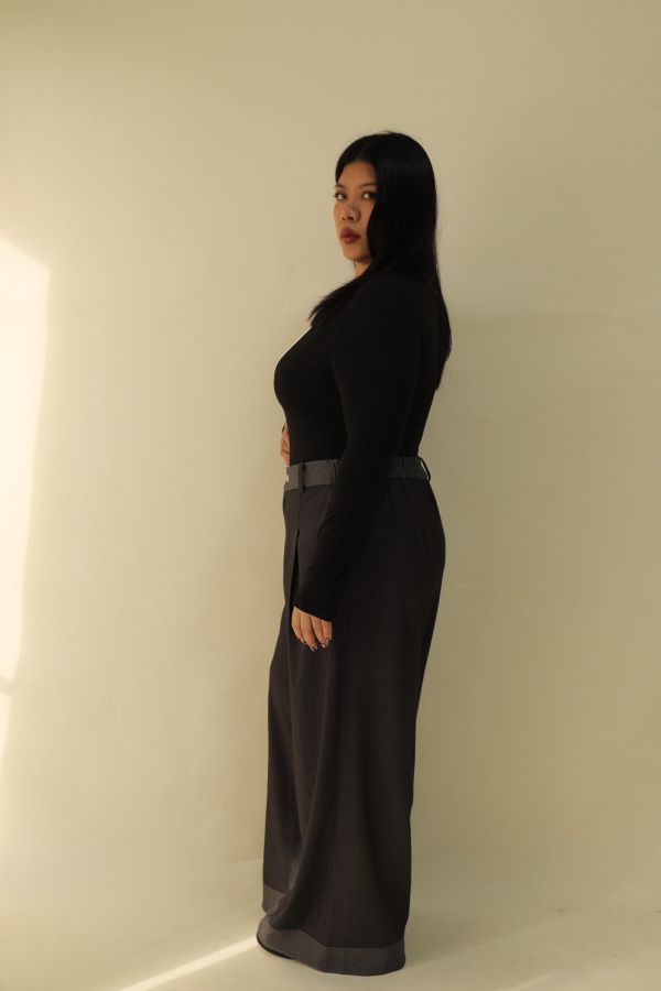 【EASE】拼接撞色高級感打摺寬褲 