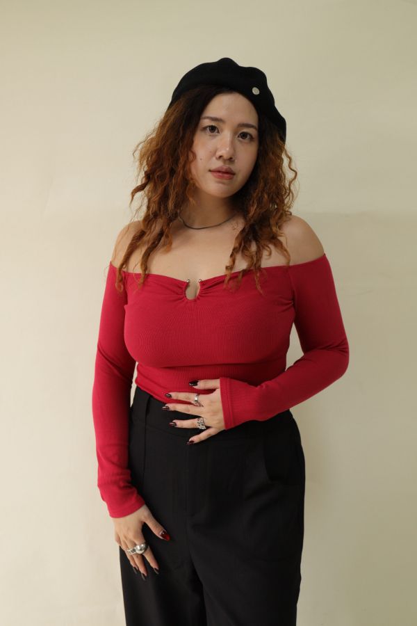 很修身平口針織衣(紅) 