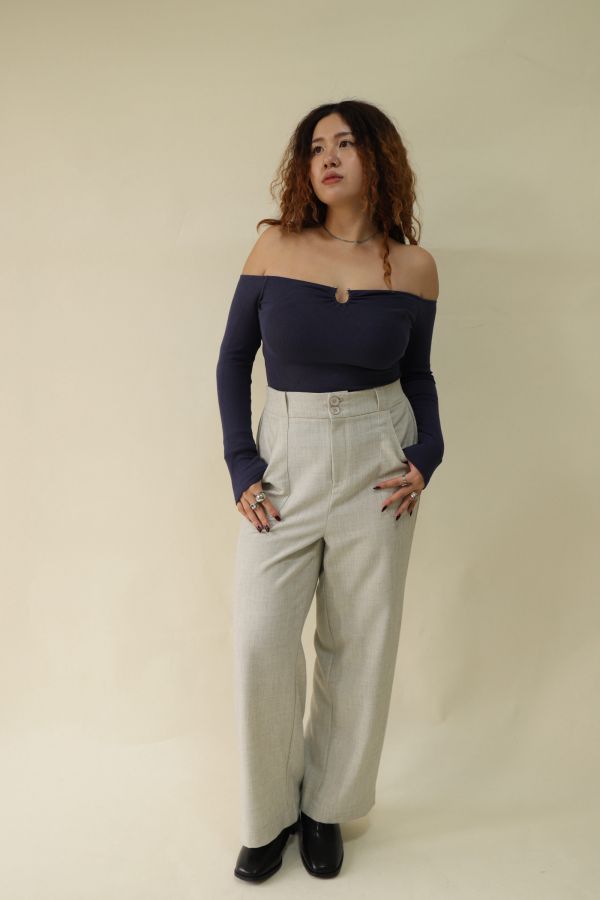 【EASE】長腿系修胯斜紋直筒褲(灰) 