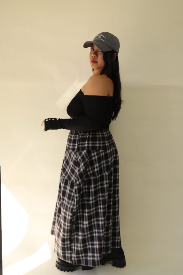 【EASE】秋日格紋鬆緊腰藏肉神裙 