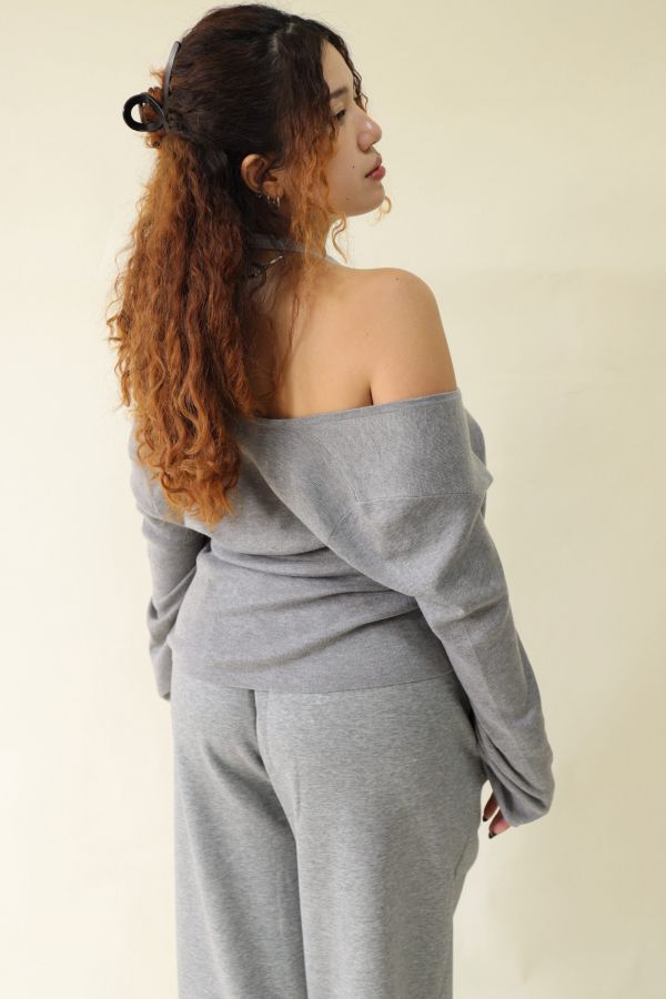 【EASE】掛脖假兩件針織上衣 (灰) 