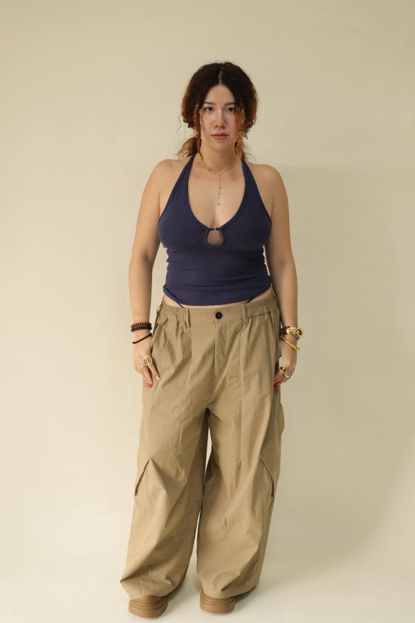 【EASE】大口袋寬鬆工裝褲(棕) 