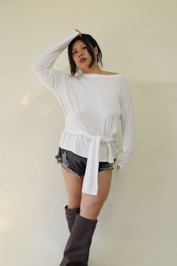 舒服穿假兩件綁帶上衣(白) 