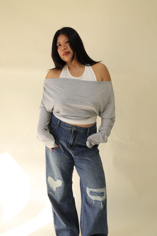 假兩件掛脖舒適上衣(灰) 