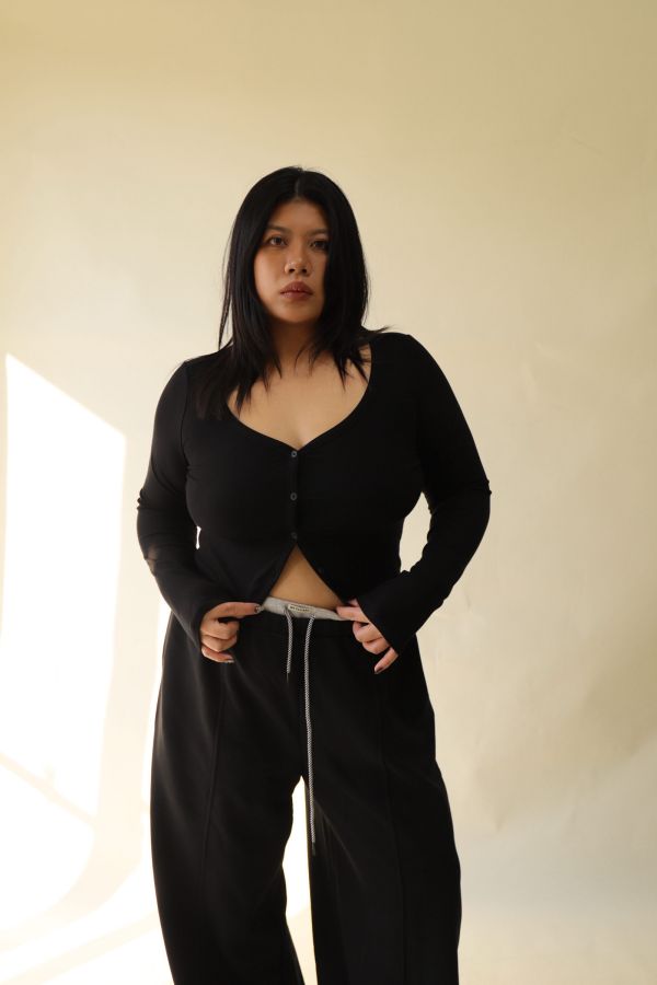 V領羅紋開釦上衣(黑) 