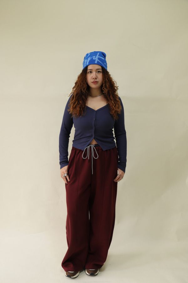 【EASE】設計感雙層抽繩棉褲 (酒紅) 