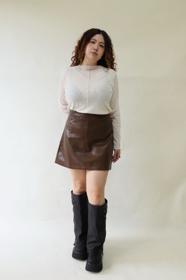 【EASE】時髦摺線高腰皮裙-咖 
