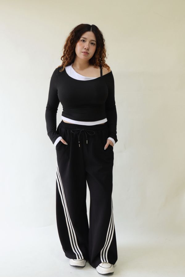 【EASE】這件超神撞色高腰棉褲-黑 