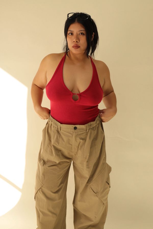 大鏤空掛脖彈力背心(紅) 