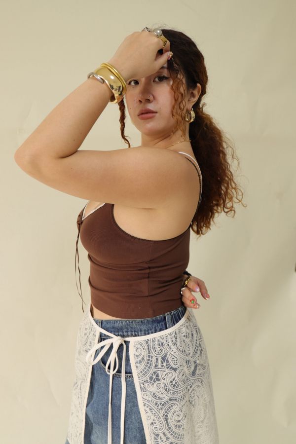 假兩件蕾絲拼接背心【藍、咖】 