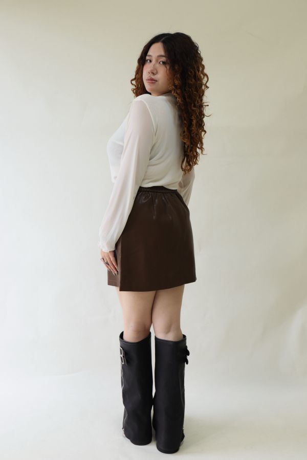 【EASE】時髦摺線高腰皮裙-咖 