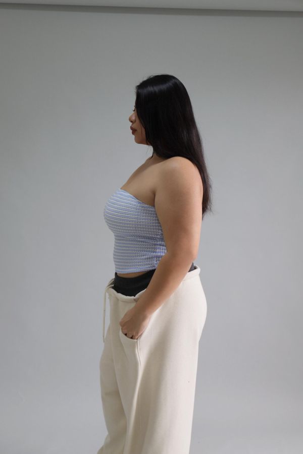 奶藍撞色針織背心 