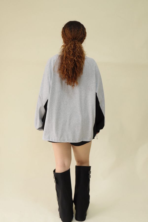 【EASE】混搭街頭撞色寬鬆T(灰) 