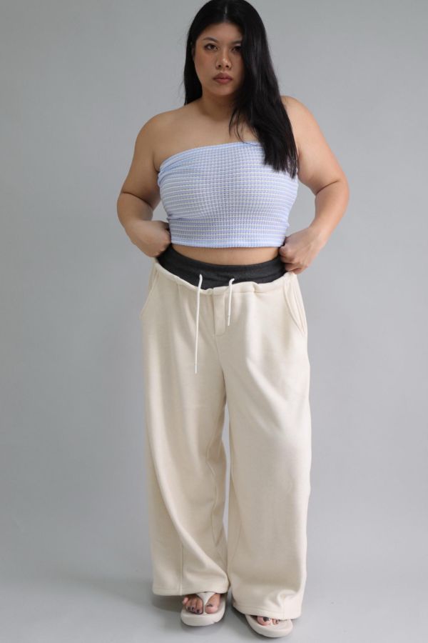 【EASE】假兩件厚磅彎刀棉褲-奶杏 