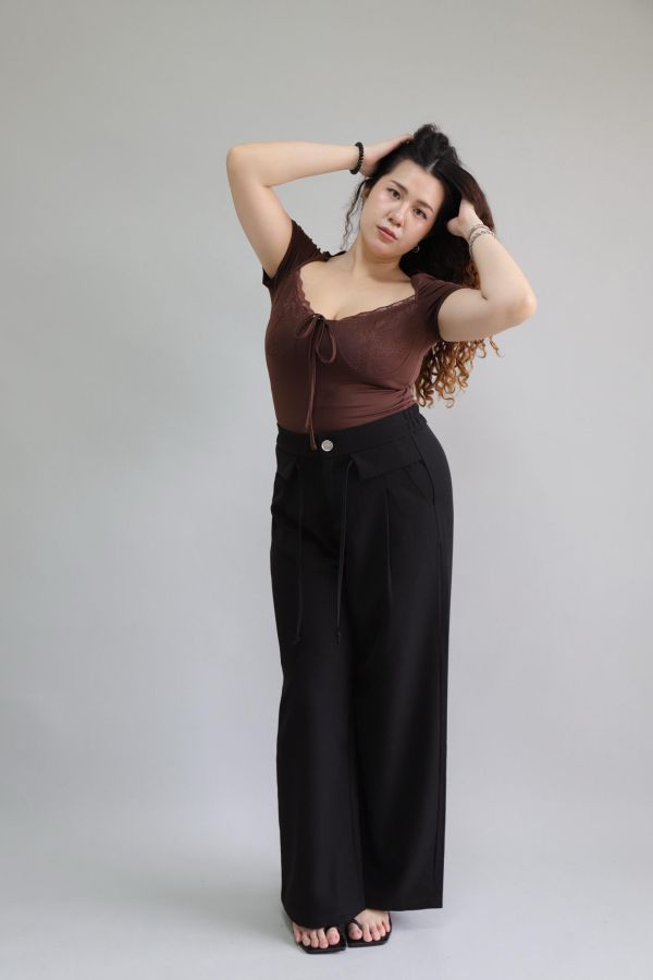 【EASE】夏天必備空氣感簡約寬褲-黑 