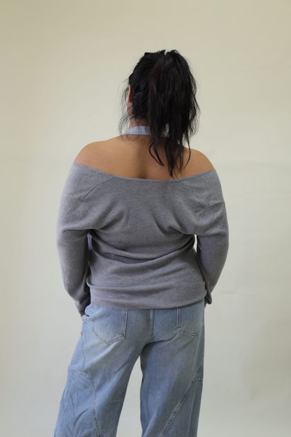 【EASE】掛脖假兩件針織上衣 (灰) 