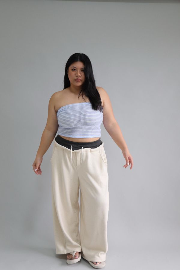 【EASE】假兩件厚磅彎刀棉褲-奶杏 