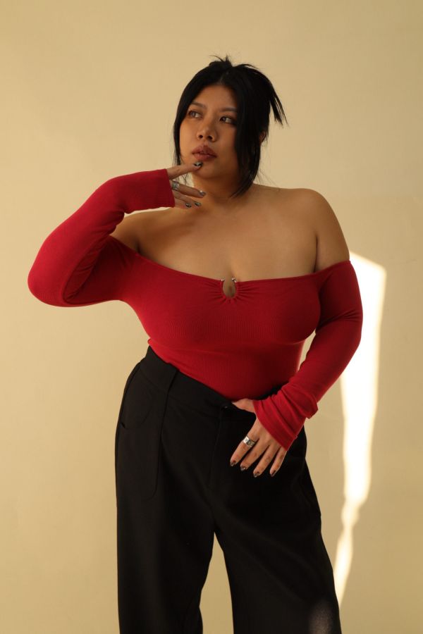 很修身平口針織衣(紅) 