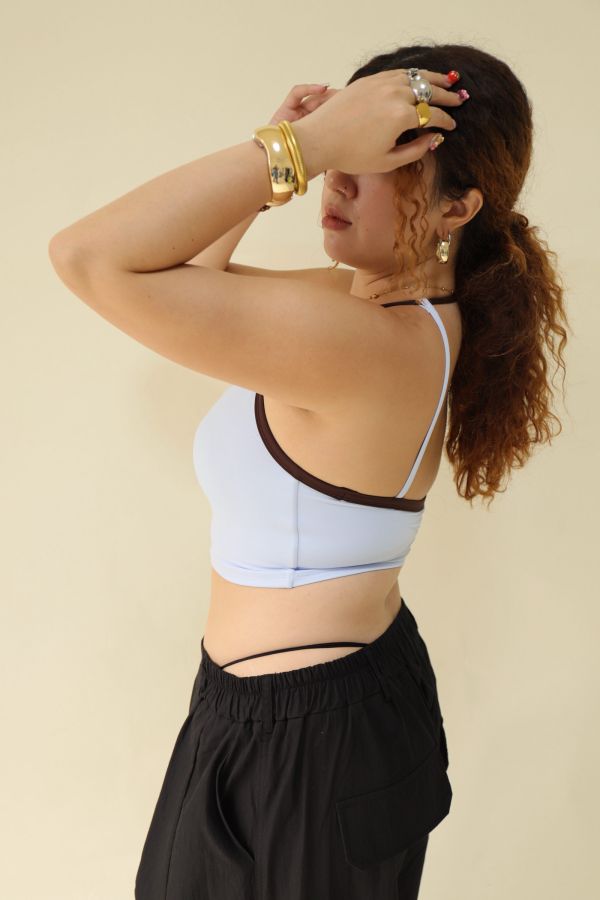 雙色拼接削肩運動內衣-藍 