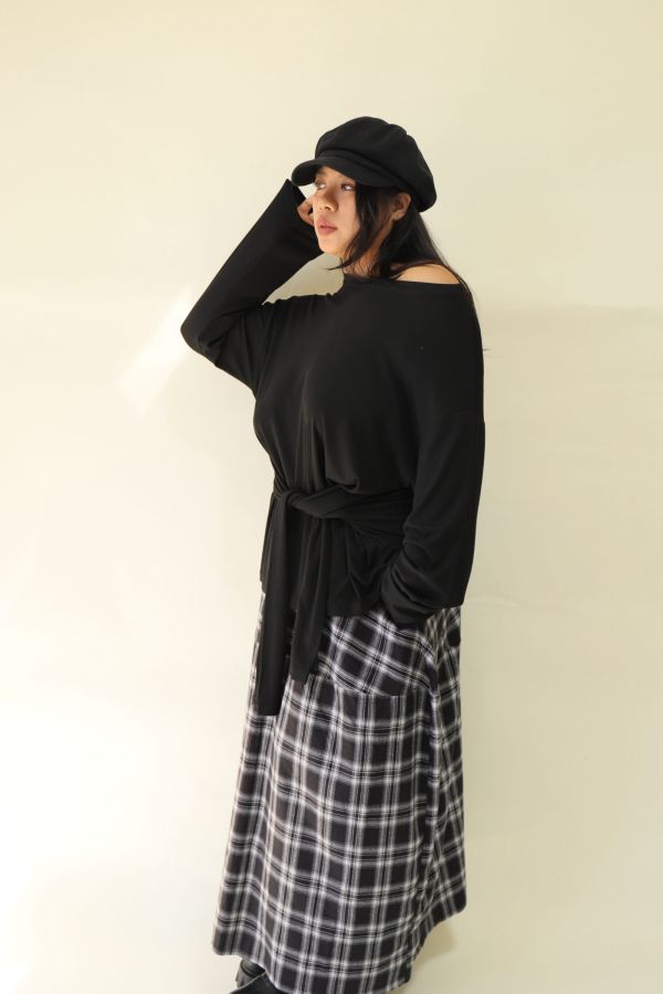 舒服穿假兩件綁帶上衣(黑) 