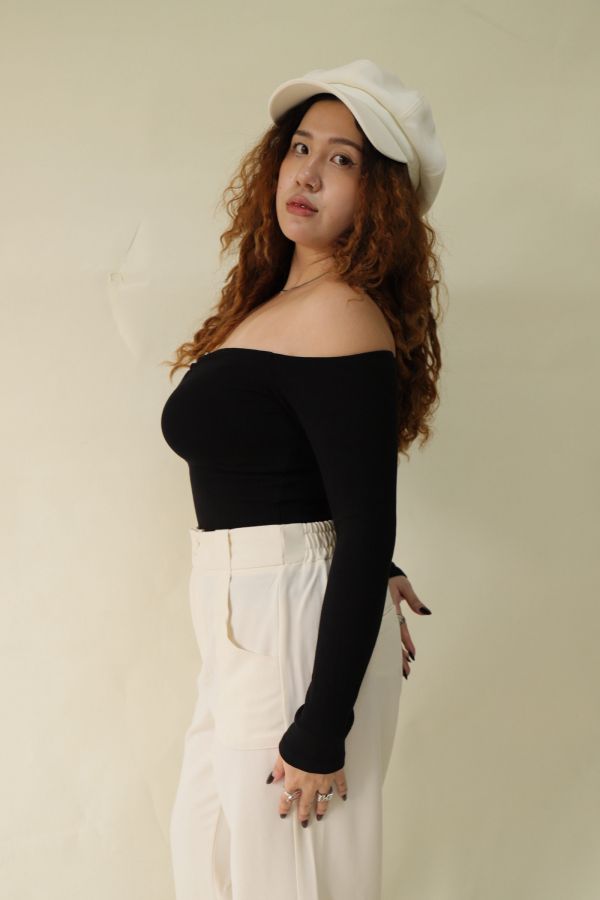 很修身平口針織衣(黑) 