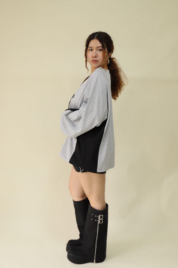 【EASE】混搭街頭撞色寬鬆T(灰) 