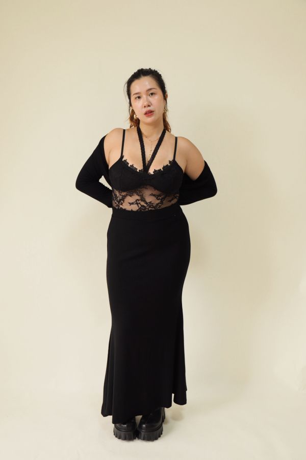 黑酷辣妹超修長魚尾長裙 