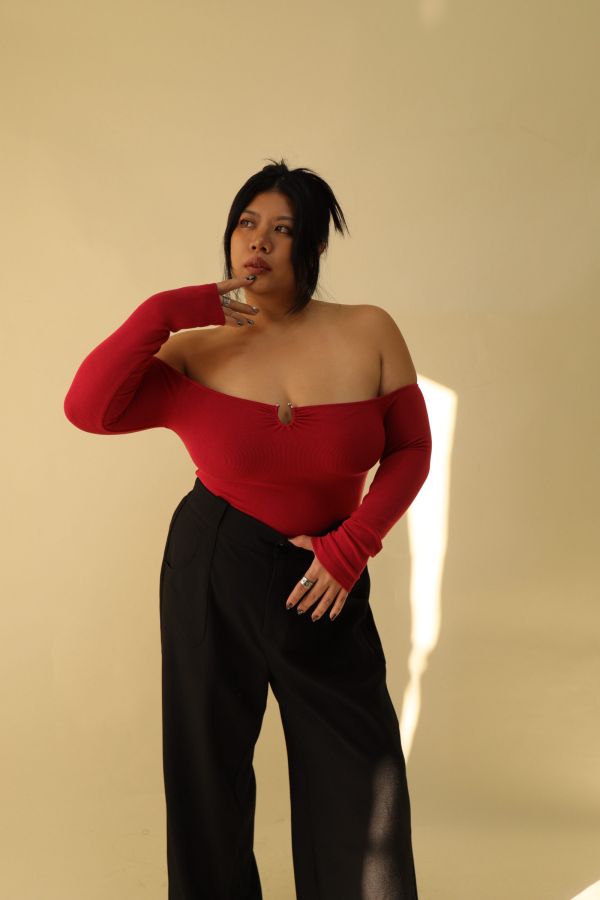 很修身平口針織衣(紅) 