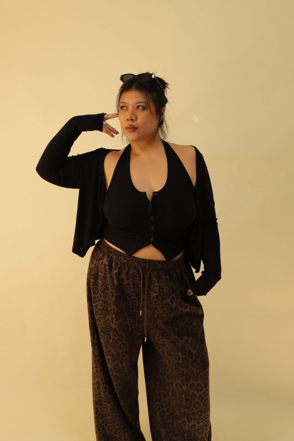 掛脖收腰排釦背心(黑) 