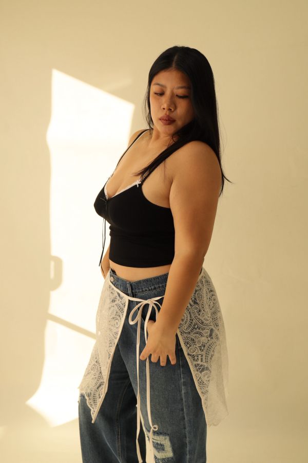 假兩件蕾絲拼接背心【黑、紅】 