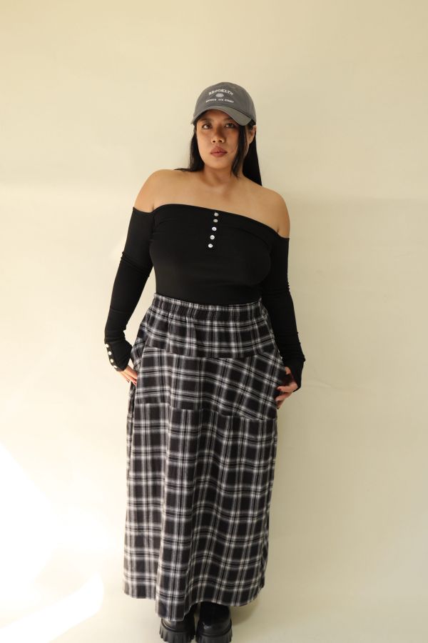 【EASE】秋日格紋鬆緊腰藏肉神裙 