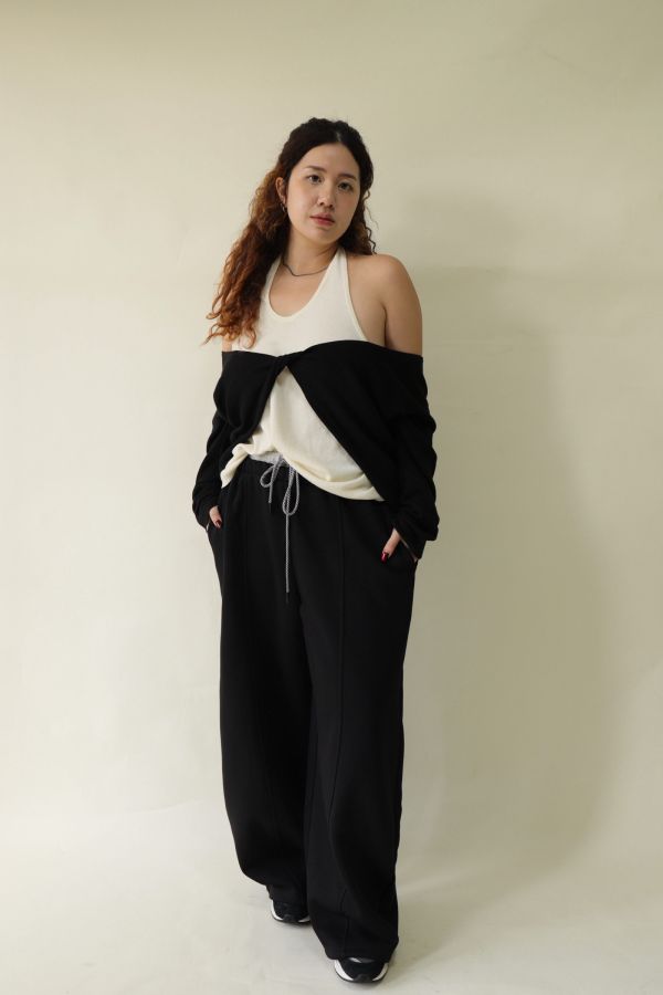 【EASE】掛脖假兩件針織上衣 (黑) 