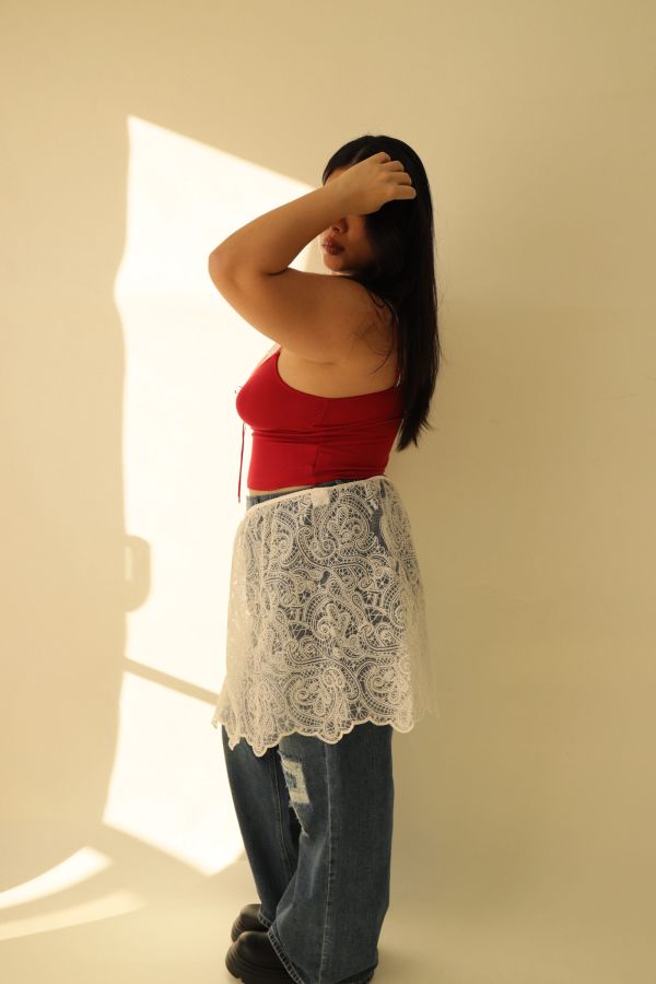 【EASE】疊穿蕾絲綁帶裙 