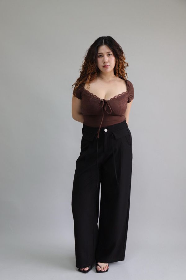 【EASE】夏天必備空氣感簡約寬褲-黑 