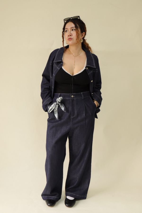 【EASE】精緻天絲單寧套裝(附絲巾) 