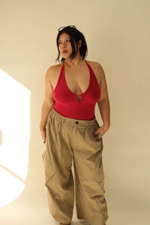 大鏤空掛脖彈力背心(紅) 